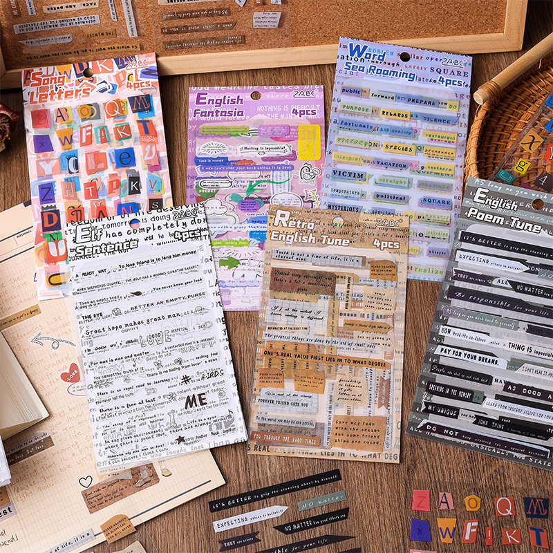 Inglés rima corta transparente pegatinas impermeables para mascotas diy diario de mano pegatinas decorativas transfronterizas pegatinas del departamento de frases inglesas