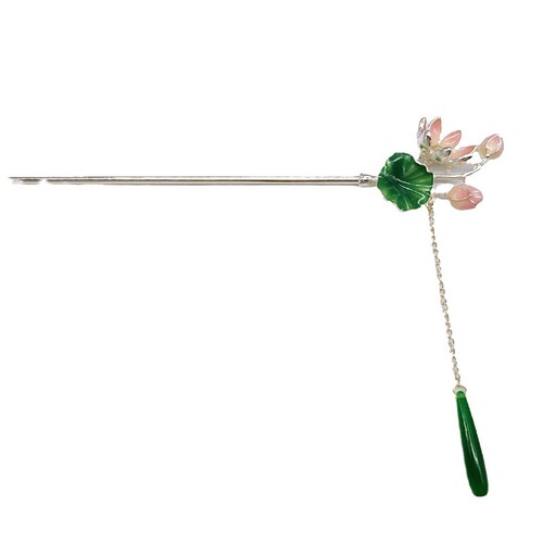 New Chinese style lotus lotus root tassel hairpin for women, ancient style, versatile oil hairpin, retro Hanfu cheongsam accessories, headdress