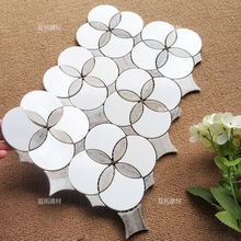 轻奢风拼花大理石马赛克水刀拼花法式别墅卫生间背景墙砖客厅厨房