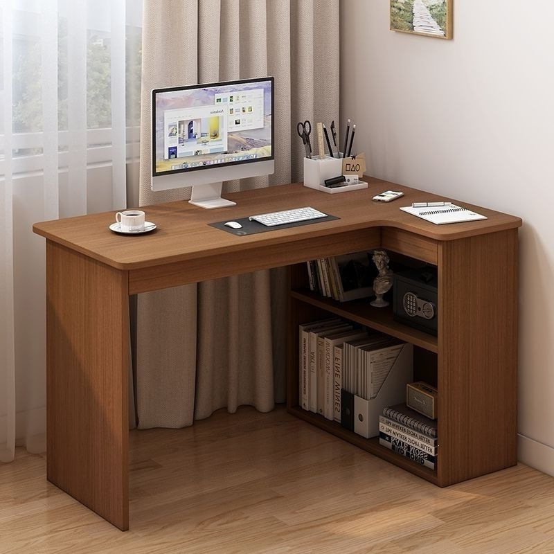 U-Shaped Desk with Bookshelf, Home Computer Desk, Simple Corner Table, Student Study Desk, Bedroom Office Desk