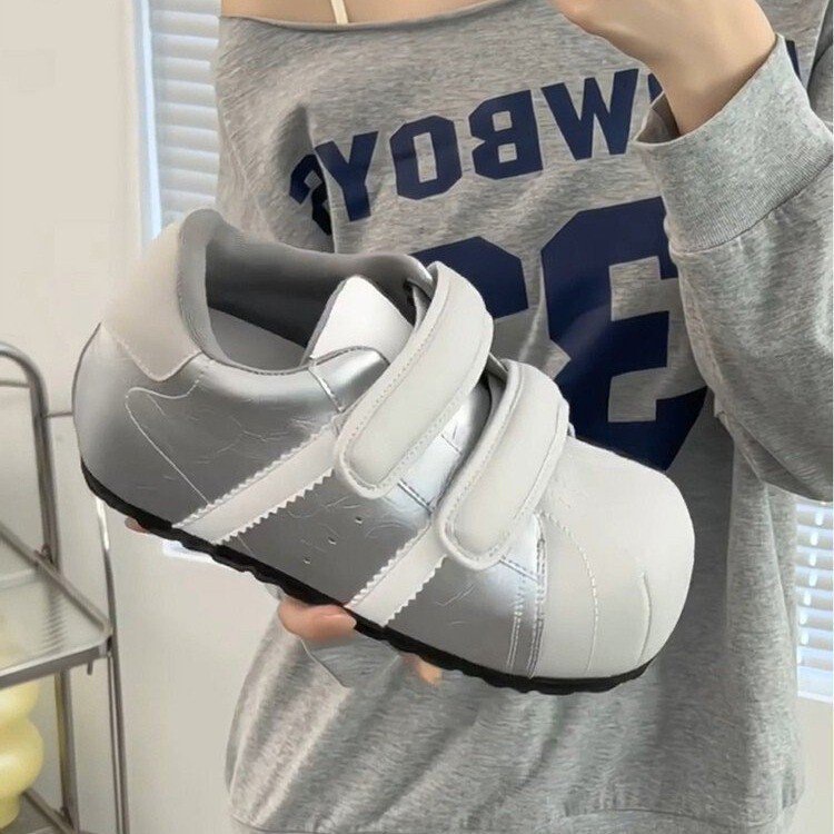 魔术贴贝壳头德训面包鞋女2025秋季新款百搭内增高休闲运动小板鞋|undefined