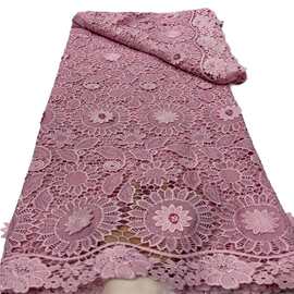 高档激光绣蕾丝刺绣面料柔软国风花朵烫大钻婚纱礼服服装Diamond