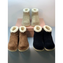 外贸原单2025新款miu家真皮厚底雪地靴女加绒保暖短靴防滑棉靴女