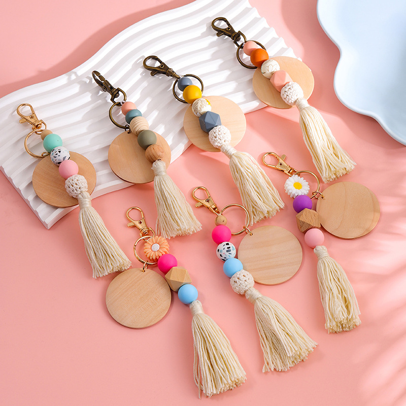 30g Weight Keychain Classification 1 Piece Quantity Holiday, Daily Occasion Wood, Silica Gel Material Flower Pattern All Seasons Season Vacation, Classic Style Style 1 Piece Vacation Classic Style Flower Wood Silica Gel Keychain 2