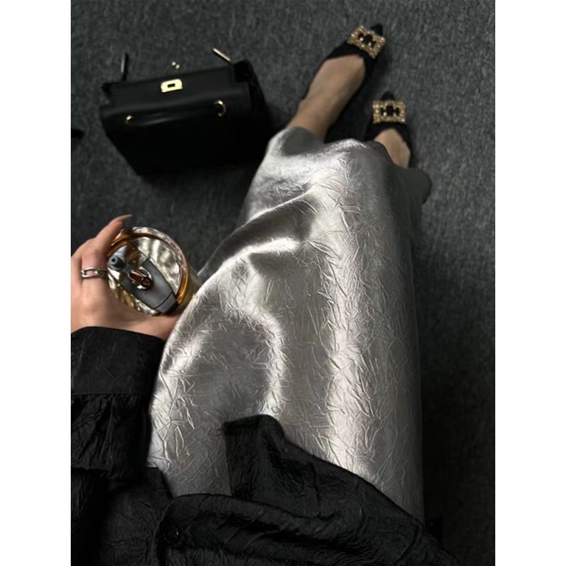 High-grade silver Elegant Skirt Women's Summer New Style Chinese Style National Style Western Style All-match Beautiful Fishtail Long Skirt