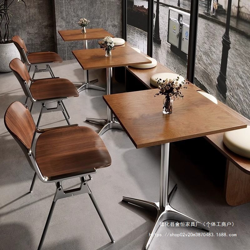 Medieval Style Milk Tea Shop Dining Chair Restaurant Commercial Bar Dining Table and Chair Combination Cafe Marine Board Table Solid Wood