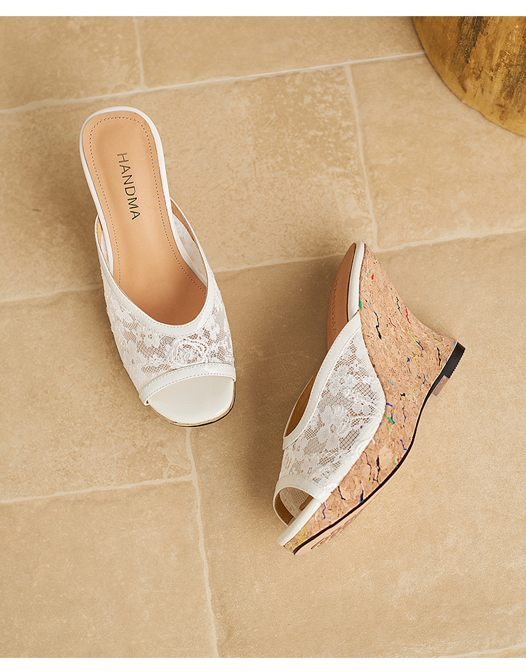Sandal cao gót nữ hở mũi phong cách vintage, đế xuồng ren lưới, gót siêu cao 12 cm — màu trắng ngà, màu mơ chi tiết 22