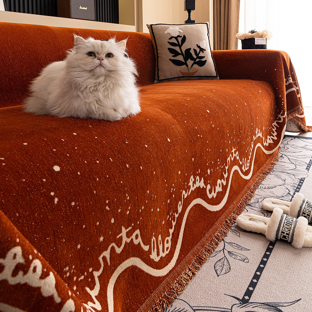 Modern Simple Four-Season Universal Anti-Slip Sofa Cover Cloth Silver Thread Chenille Sofa Towel Thickeneded Anti-Cat Scratch Sofa Blanket