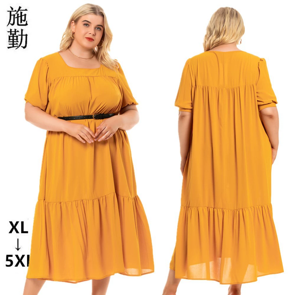 2024 трансграничный большой размер женская летняя новая модель с круглым вырезом толстая MM богемное свободное платье с короткими рукавами SQ0181