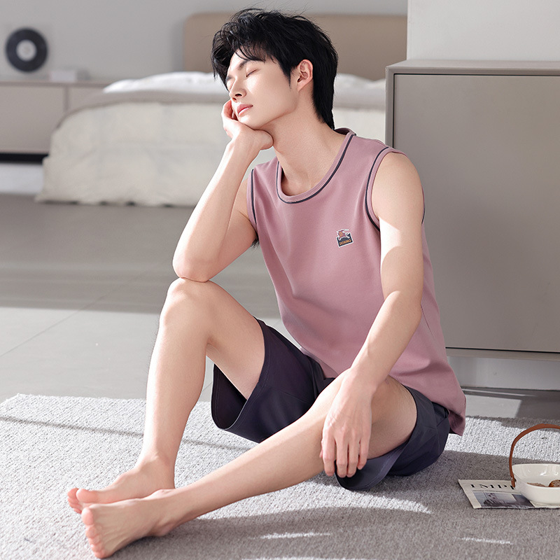 Pijama de hombre de verano modelo chaleco sin mangas delgado ropa casera casera papá suelta tamaño grande se puede usar fuera