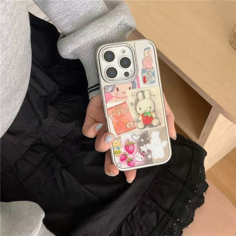 Girl Heart ins Strawberry Rabbit Illustrator Funda para iPhone 16pm Apple 14/15 Mirror 13 Nuevo