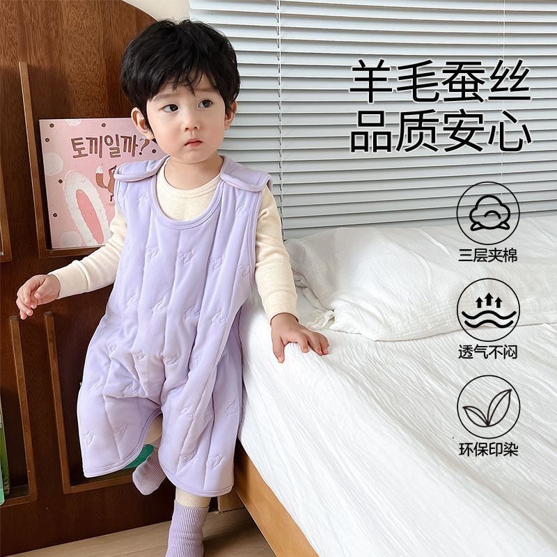 Children's Autumn and Winter Thickened Sleeping Bag for Boys and Girls, Cotton Anti-Kick Quilt for Infants and Young Kidsren, Sleeveless One-Piece