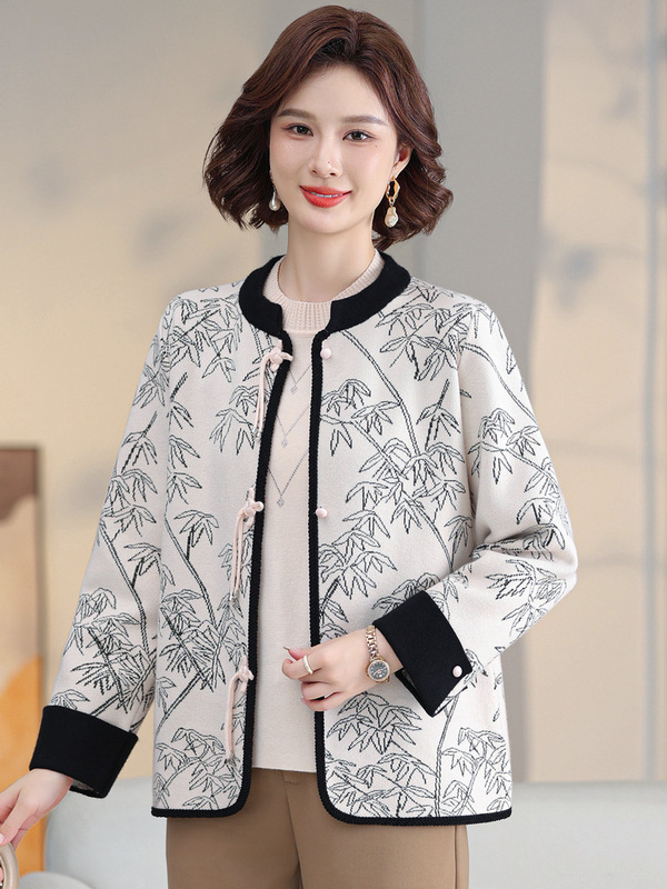 2025新款国风开衫毛衣外套妈妈秋装洋气中老年女秋冬针织两件套装|undefined