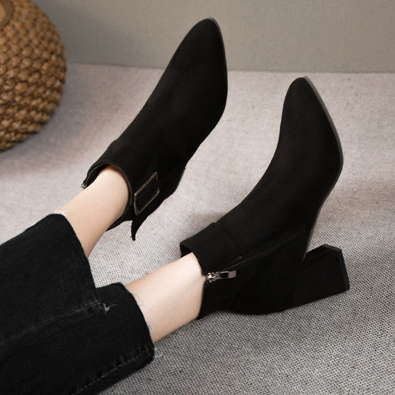 Demi-season fashionable high low boots pointy toe, plus size