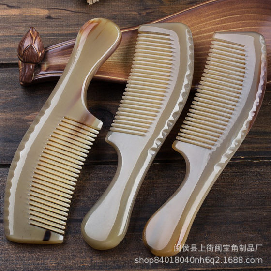 Minbao Thickened Handle Long Hair Short Hair Head Massage Comb Engraving Portable Home Gift Natural Horn Comb