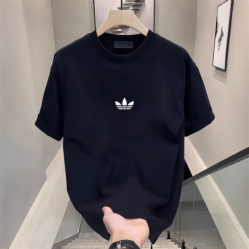 2025 American Summer New High-End Cotton Men's Versatile Round Neck Short-Sleeved T-Shirt Cotton Accessible Luxury Handsome Men's Clothing