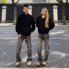 美式高级感直筒休闲牛仔裤男女高街ins潮牌水洗复古百搭直筒长裤