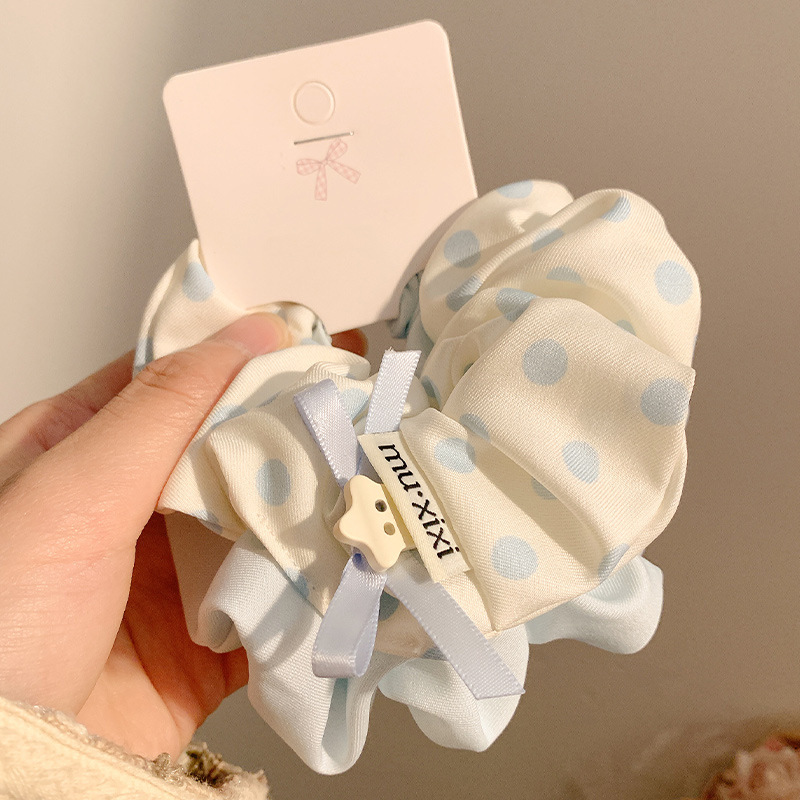 Koreaanse blauwe stippen scrunchie voor dames haaraccessoire_voghion.com