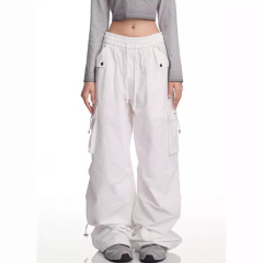 白い工装ズボンの女性アメリカ式hiphop高街ヒップホップジャズパンツ