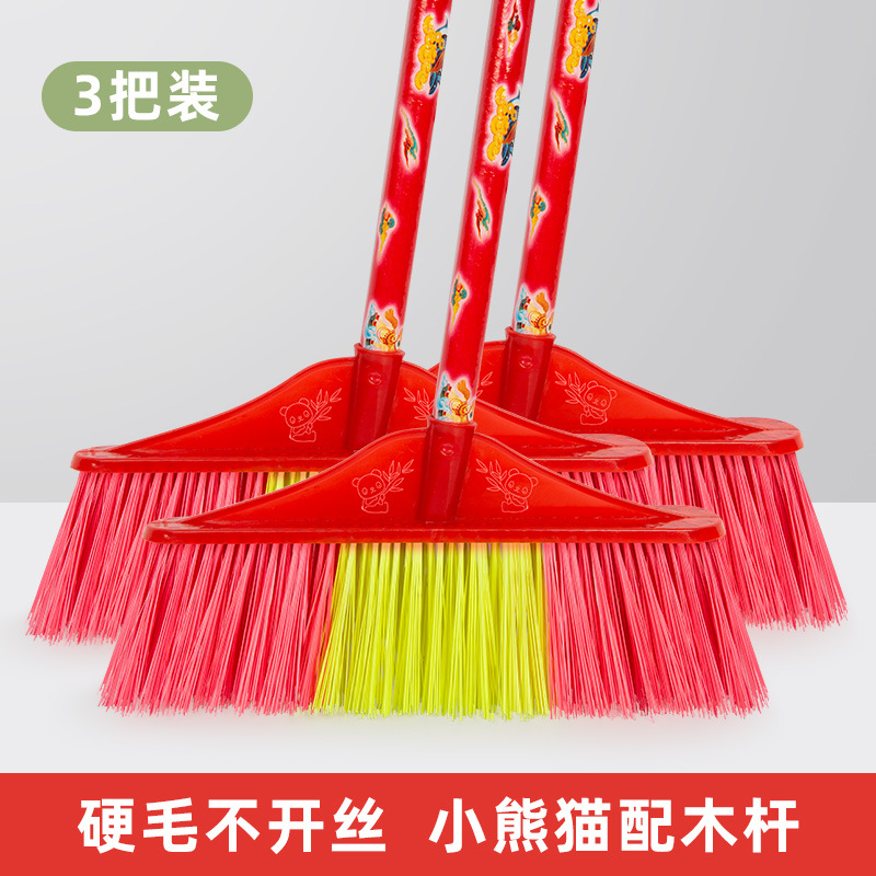 Escoba de plástico de pelo duro antiguo palo de madera patio fábrica de escobas de seda gruesa al aire libre sitio de construcción limpieza especial de propiedad
