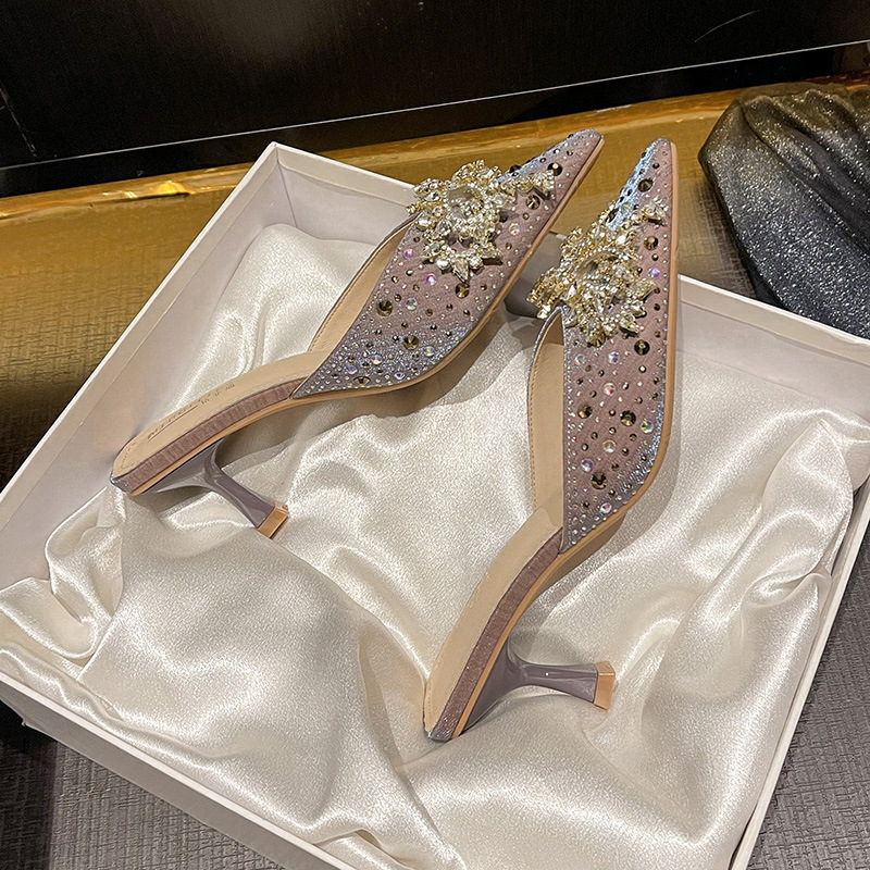2025 sandalias y zapatillas de tacón alto con lazo de diamantes de imitación para mujer