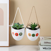 亚马逊园艺壁挂式麻绳空气凤梨多肉小盆栽 吊篮绿植陶瓷吊盆