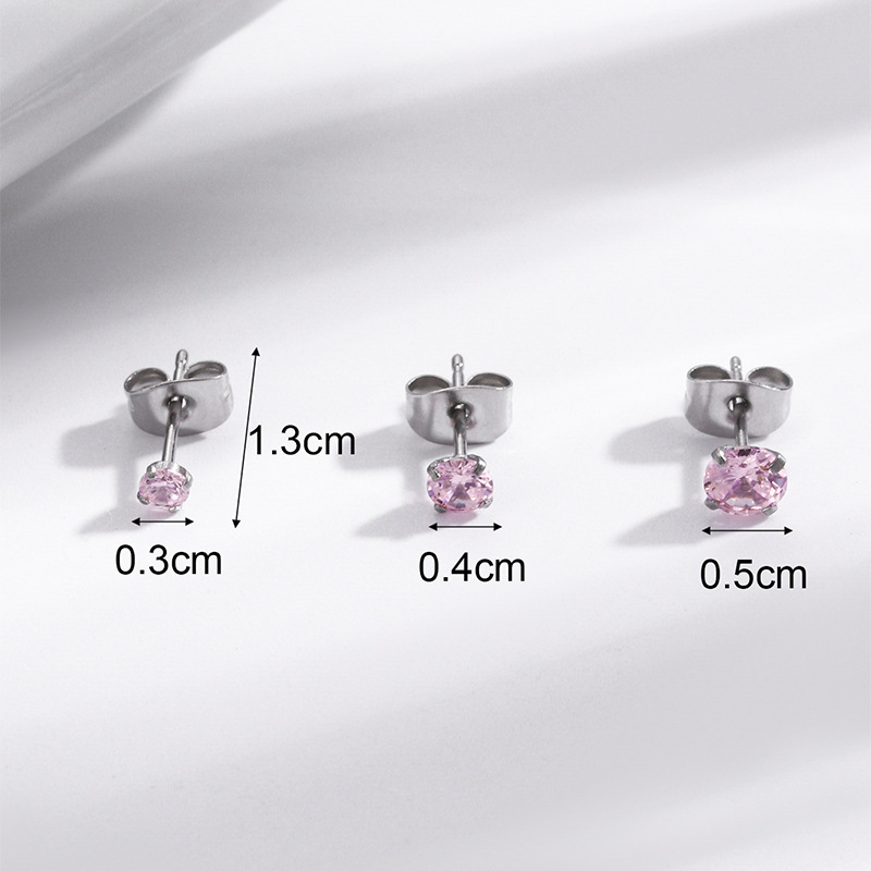 1 Pair Simple Style Round Stainless Steel Inlaid Zircon Ear Studs display picture 1