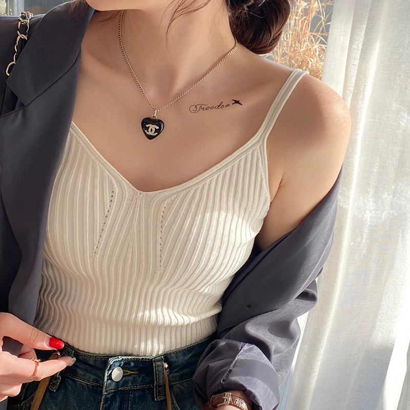 Женский комплект с топом-камисолом с V-образным вырезом, безрукавной вязаной майкой и нижней рубашкой, новинка 2025 года