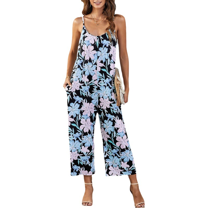 Mono de Tirantes con Estampado para Mujer, Ropa de Verano 2024, Comercio Exterior Transfronterizo de Amazon, Elegante y Moderno