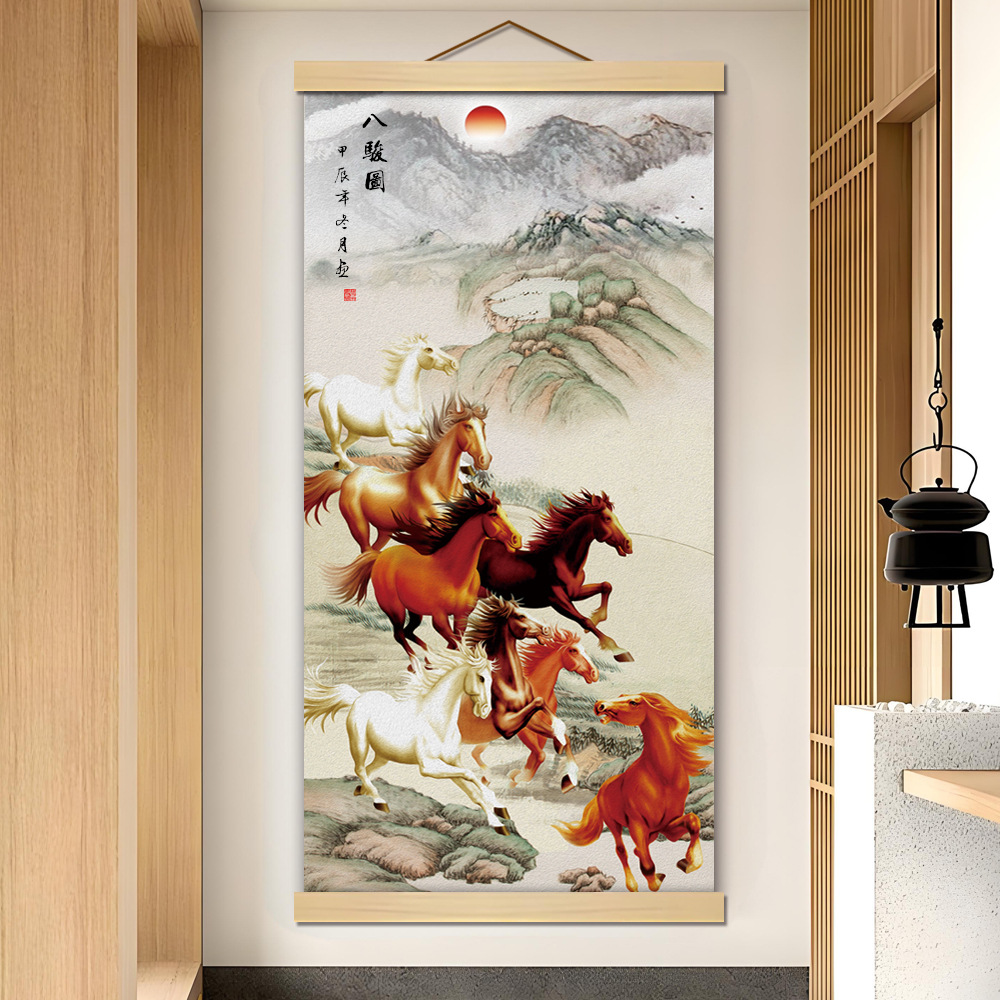 M14 Eight Horse Figure Horse Figure Horse to Success Scroll Hanging Picture Study Room Living Room Dormitory Office Inspirational Decorative Painting