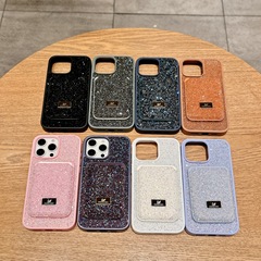 新しいダイヤモンド磁気カードホルダー iphone16 高級ラインストーン携帯電話ケースサムスン S25 落下防止保護カバークロスボーダー
