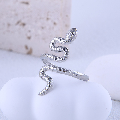 Foreign trade European and American style snake-shaped titanium steel ring that does not fade, niche index finger ring, personalized exaggerated open stainless steel ring