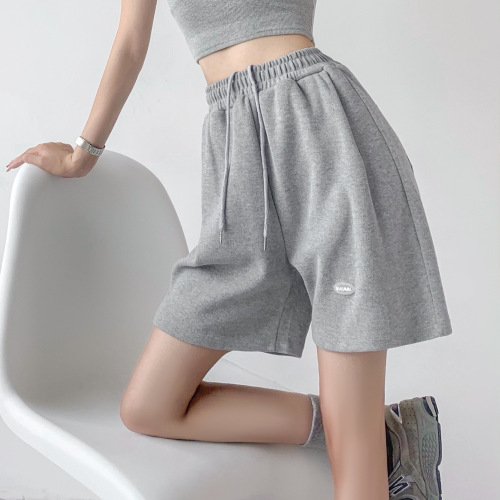 Ins trendy loose straight-leg athletic checkered shorts for women, summer hot girl high-waisted casual wide-leg five-pocket shorts