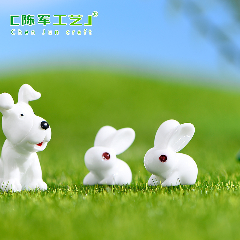 Thỏ đỏ trắng mini, tiểu cảnh resin đáng yêu DIY trang trí chậu cây (z-CJ-1335)