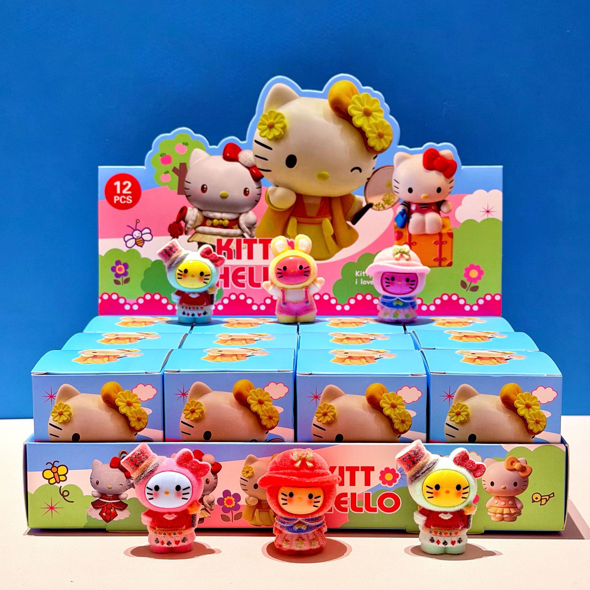 Caja ciega de dibujos animados gato muñeca de resina floc floc de moda para jugar con decoraciones hechas a mano escritura al por mayor caja ciega papelería