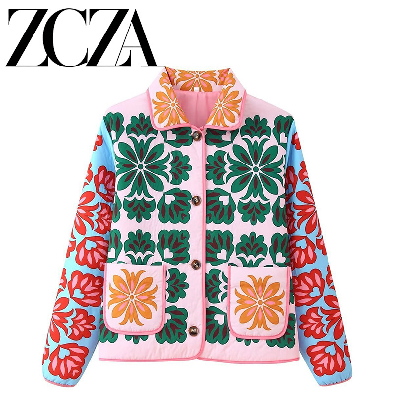 Qadın pambıq jaket - Fransız üslubu, çap dizaynlı