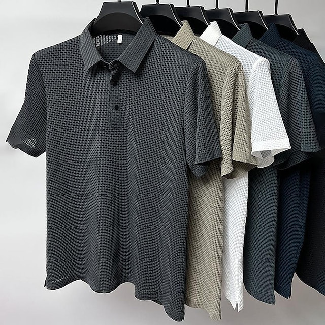 245g Weight Short Sleeve Sleeve Length Nylon Fabric Type Regular Top Length Casual Occasion Turndown Neckline Loose Fit Type Solid Color Pattern Summer Season Men's Gender Patchwork Design Simple Style Style Men's Solid Color Simple Style Turndown Short Sleeve Loose Men's T-shirt 1