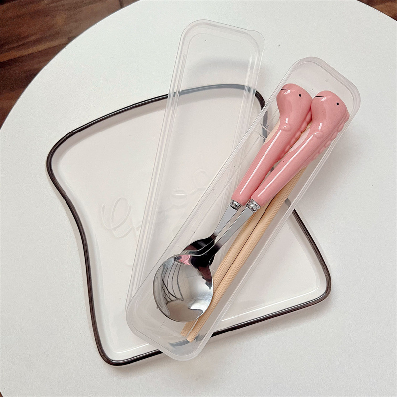 핑크 공룡 포크 젓가락 (투명 상자)