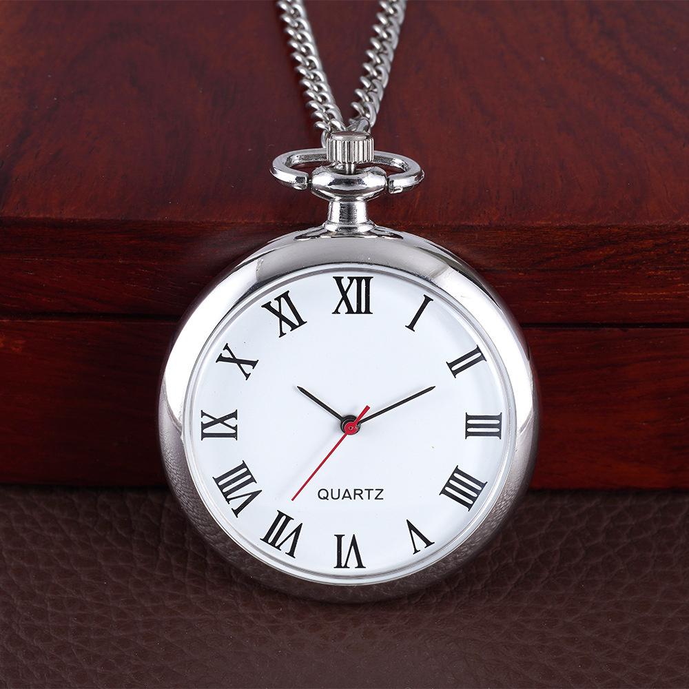 Silver pocket watch medium single shell Roman scale White pocket watch long necklace hanging watch a wholesale