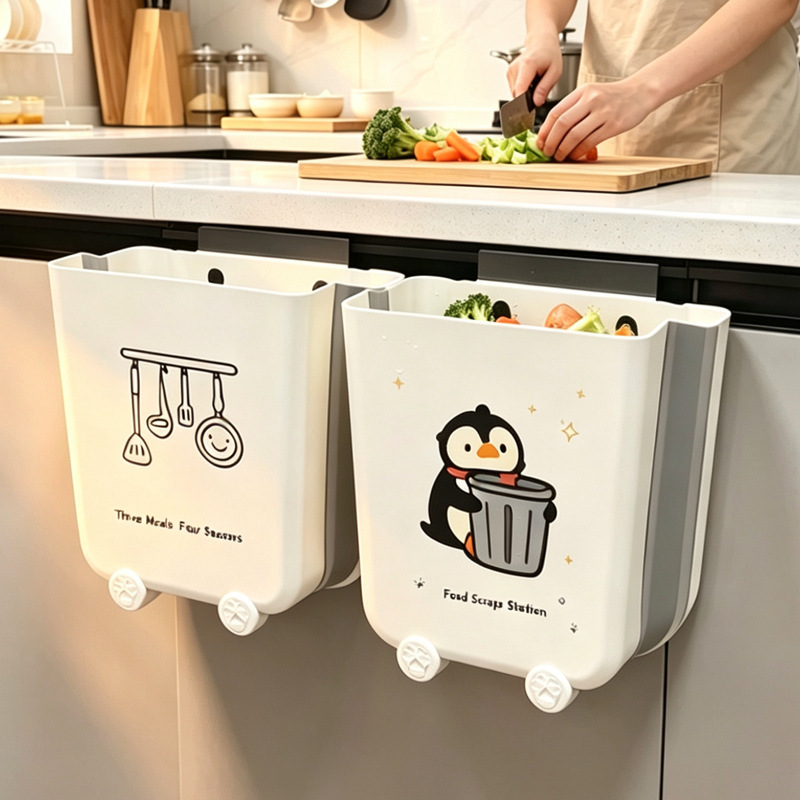 Wall-Mounted Kitchen Trash Can, Foldable Cabinet Door Storage for Kitchen Waste, Household Paper Basket, Modern Home Outdoor Use Wall-Mounted Kitchen Trash Can, Foldable Cabinet Door Storage for Kitchen Waste, Household Paper Basket, Modern Home Outdoor Use