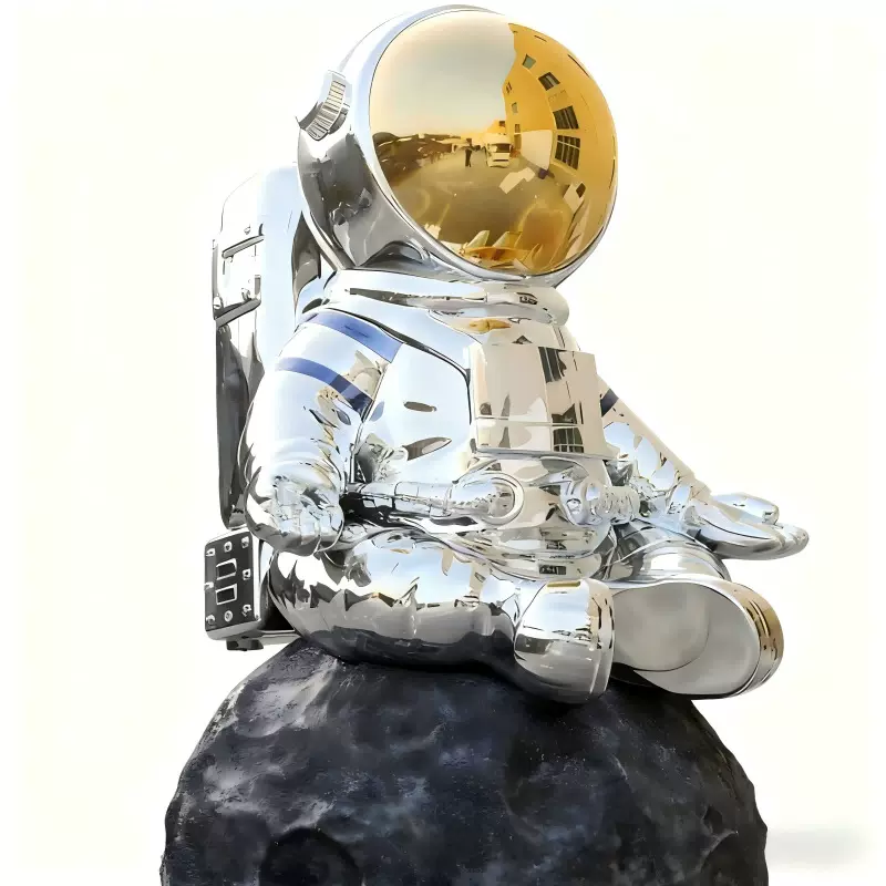 定制电镀宇航员美陈装置 玻璃钢卡通人物雕塑 商场广场网红打卡