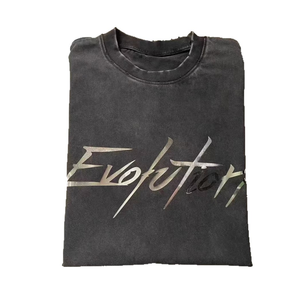 Estrellas pesadas y desgastadas camisetas de mangas cortas de impresión reflectante masculina marca de moda de tamaño grande retro lavado con agua hacer camisetas viejas