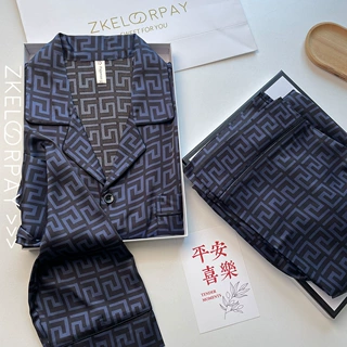 春夏季新款轻奢高级感睡衣男冰丝长袖大码薄款月光丝绸家居服套装