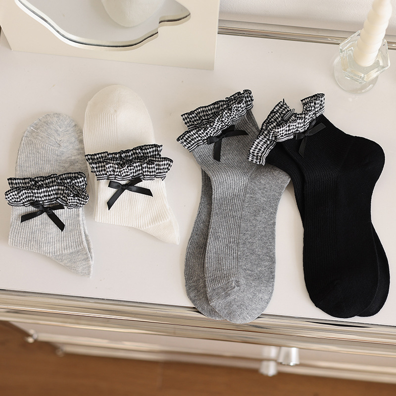 Calcetines Zhuji Calcetines de lazo fino de verano para mujer Jk Calcetines de encaje dulce Calcetines de verano para mujer Calcetines de algodón desodorante