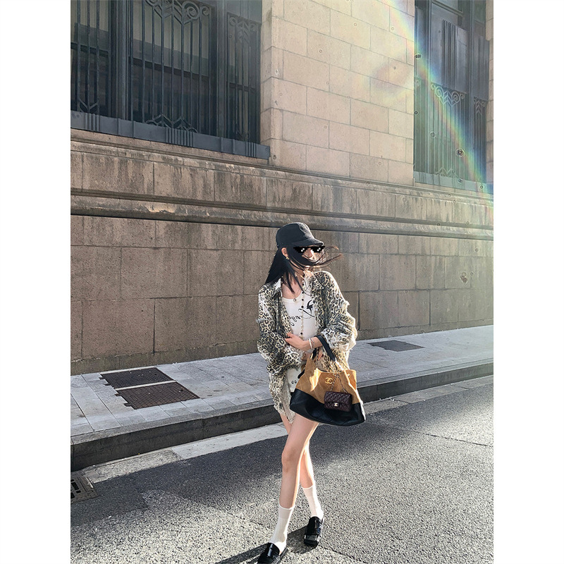 区区欧阳豹纹印花衬衫女秋季设计感小众毛边衬衣长袖宽松复古上衣|undefined