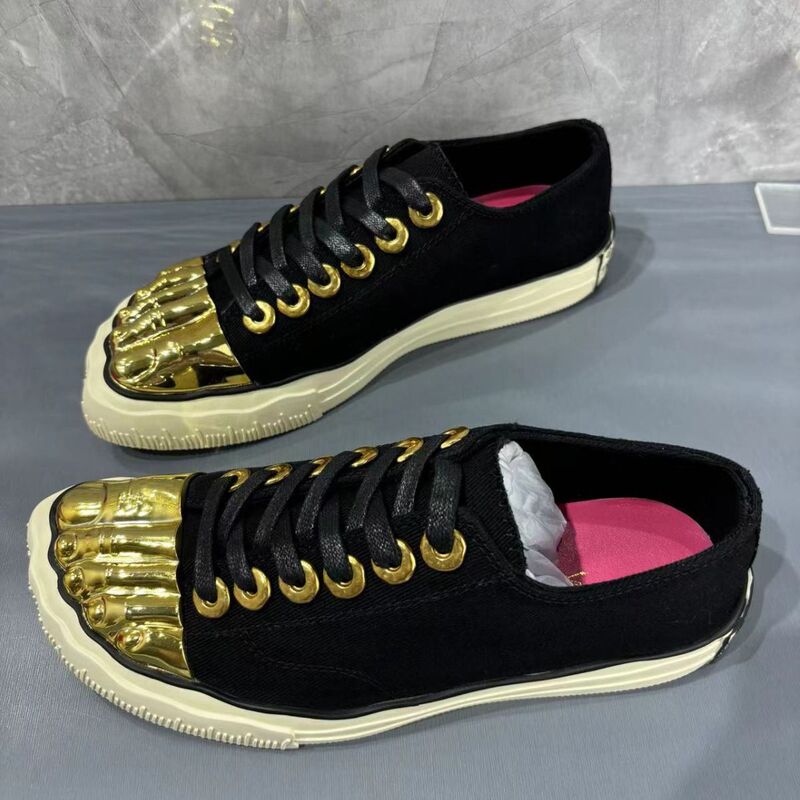 2025 European and American Trendy Niche Metal Toe Decoration Casual Canvas Shoes Flat Casual Shoes Lightweight