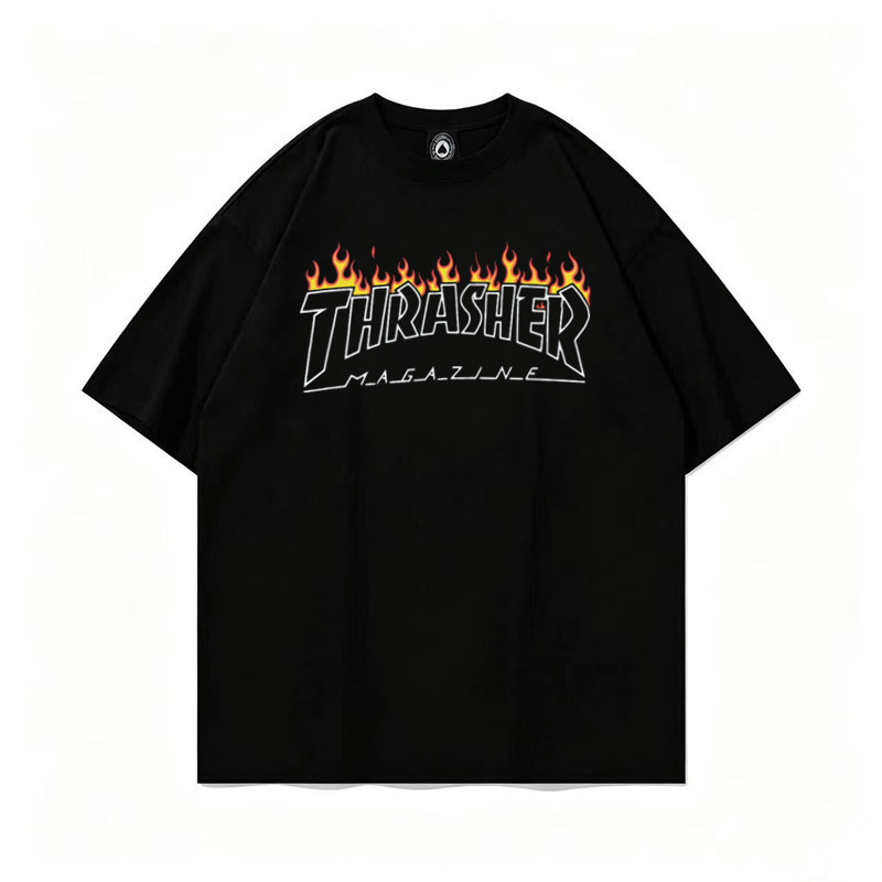 Thrasher Short-Sleeve T-Shirt with Letter Flame Print, Unisex Couple's Loose-Fitting Lettered Trendy Brand, Cross-Border Dropshipping Factory Thrasher Short-Sleeve T-Shirt with Letter Flame Print, Unisex Couple's Loose-Fitting Lettered Trendy Brand, Cross-Border Dropshipping Factory