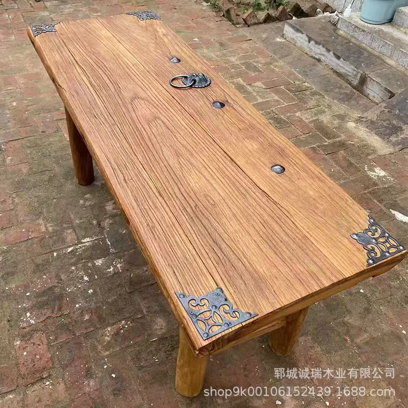 老榆木门板茶桌酒馆长方形吧台桌椅复古家用实木书桌民宿餐厅桌子