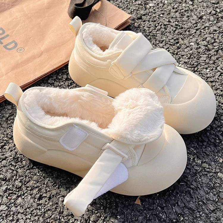 Новые зимние белые слипоны 2025 года с плюшевой подкладкой, универсальные женские повседневные туфли, теплые и уникальные.