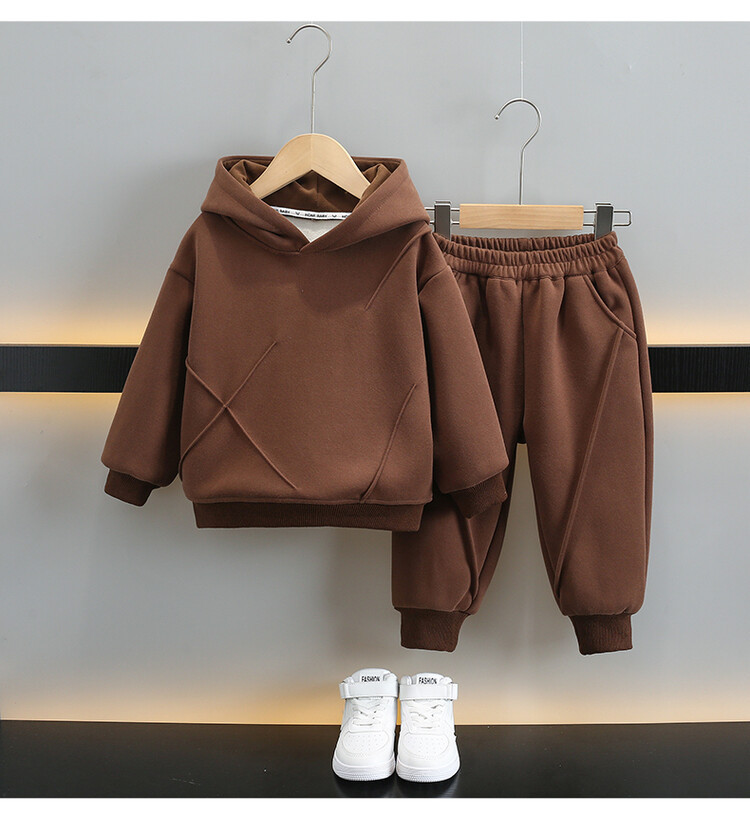 Felpa con cappuccio spessa in velluto ritorto personalizzata per ragazzi, set da due pezzi, abbigliamento invernale per bambini di età media e piccola_voghion.com